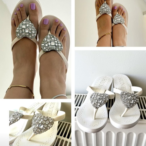 Hunter platform flip flops with heart rhinestones like new, size 37-37.5