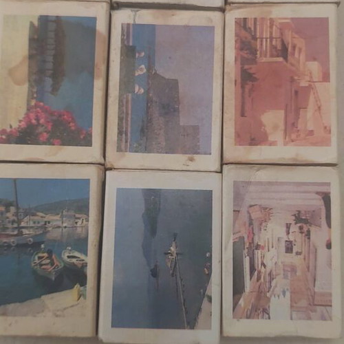 Empty Greek Monopoly matchboxes used, set of 9, "Greek Islands" series