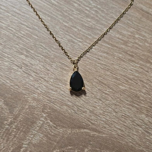 Gold necklace with black stone new