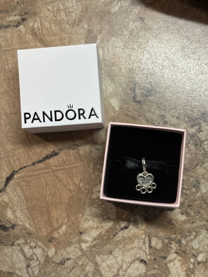 Pandora heart paw print charm with message, silver