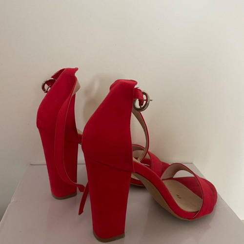 Women's red suede high heel sandals used, size 37