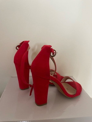 Women's red suede high heel sandals used, size 37