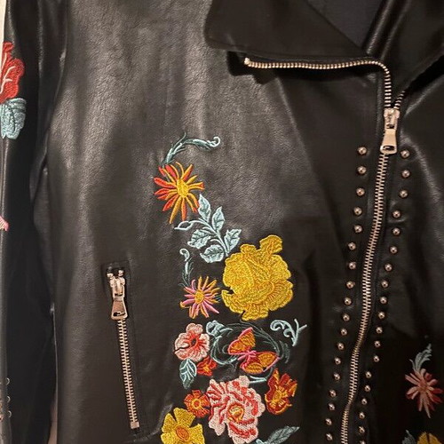 Faux leather jacket new with embroidery and studs