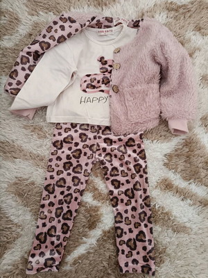Evita set 1 year used with leopard leggings, velvet shirt and fur jacket
