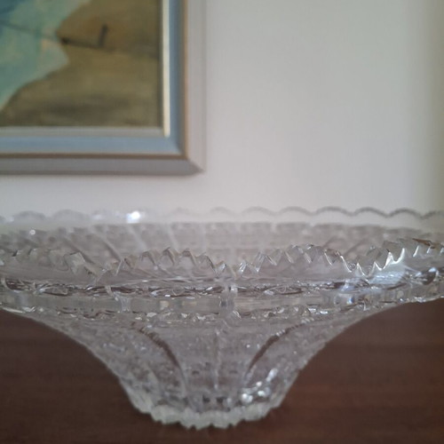 Bohemian Crystal Bowl like new with rich carving, diameter 36 cm