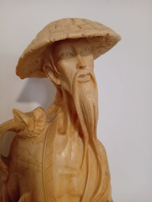 Asian figurine new 49 cm with birds, carved bone resin