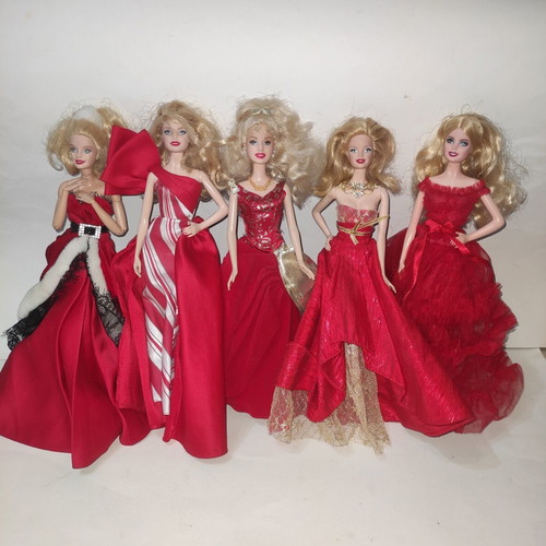 Barbie Holiday 2007, 2014, 2018, 2019 & A Christmas Carol dolls used, pack of 5