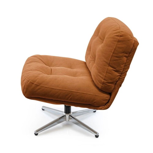 Modern swivel armchair, terracotta fabric and metal