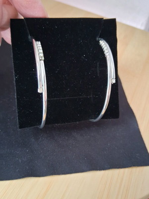 Earrings hoop with rhinestones new, silver, stainless steel