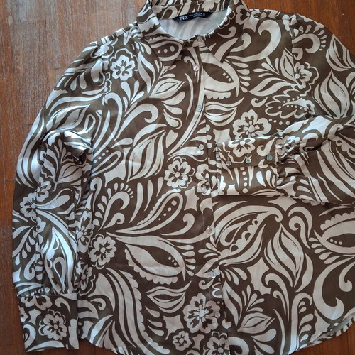 Zara satin women's shirt medium oversize like new beige and khaki
