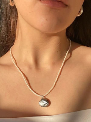 Handmade boho necklace with shell made to order, white and silver