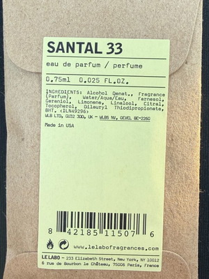 Santal 33 Le Labo perfume sample, Eau de Parfum