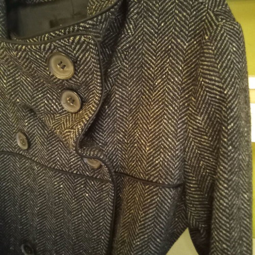 Zara coat S dark gray like new with belt and herringbone collar