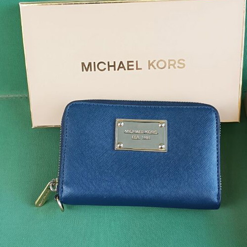 Michael Kors small wallet used, blue and gold
