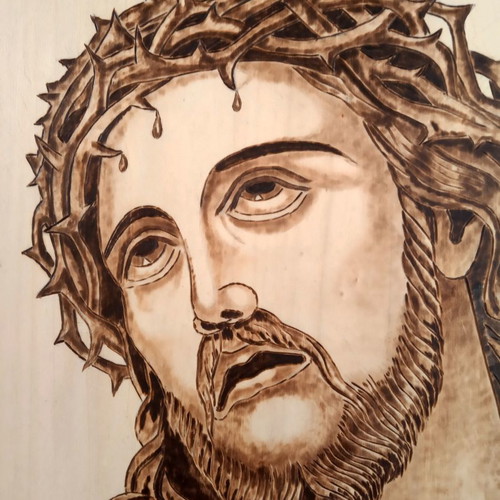 Pyrography painting Jesus Christ with crown of thorns new