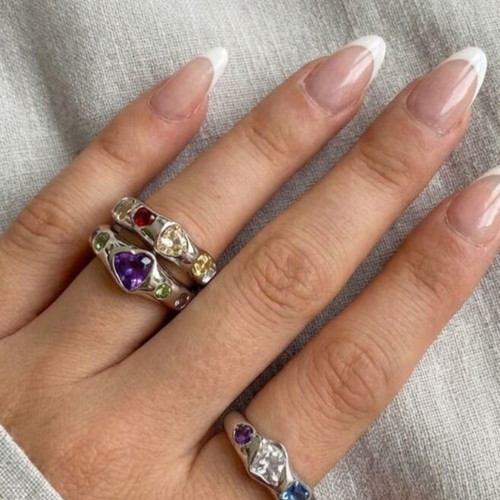 Vintage Atelier women's chunky adjustable rings set of 3, multicolor silver