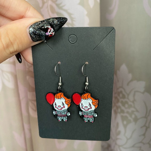 The it clown earrings new handmade with steel hooks multicolor, silver