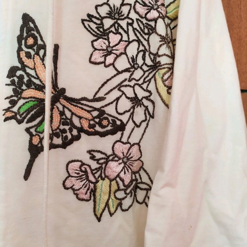 Unconditional sweatshirt jacket with embroidered butterflies like new, white, size M