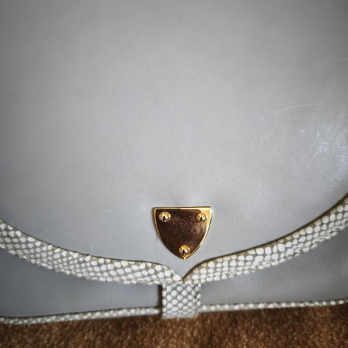 Leather shoulder bag used, gray with adjustable strap
