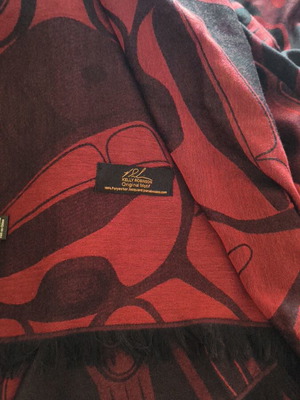 Poly Jacquard Shawl with Kelly Robinson Indigenous Motif, new