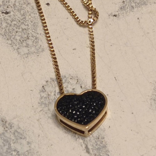 Stainless Steel Heart Necklace with Black Strass, new