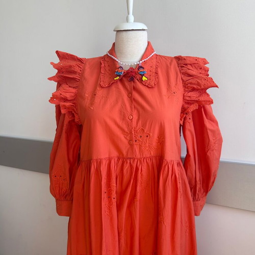 Zara maxi dress like new, orange embroidered cotton, size M