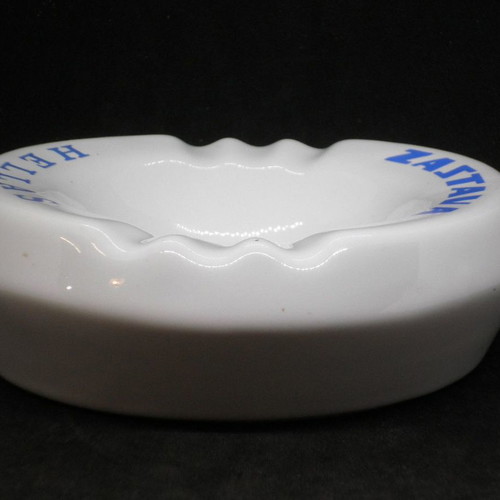 Vintage ZASTAVA HELLAS promotional ashtray used, porcelain
