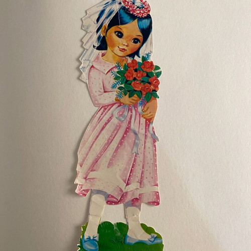Embossed figurine vintage bridesmaid girl 1960s