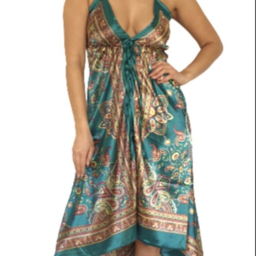 Boho maxi dress like new, green ethnic halterneck
