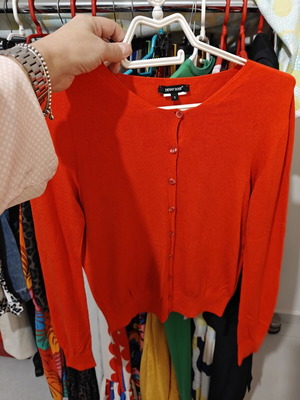 Denny Rose cardigan like new, red knitted with rhinestones