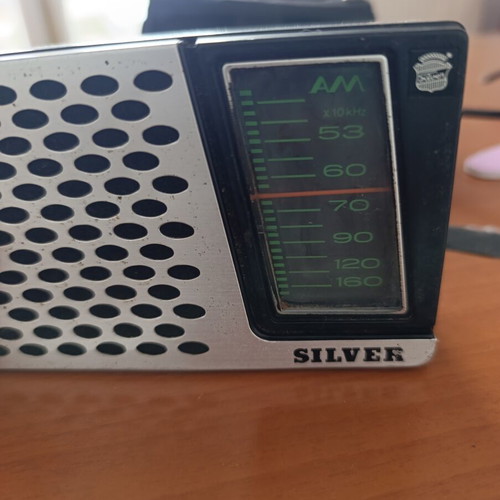 Silver transistor radio vintage portable used