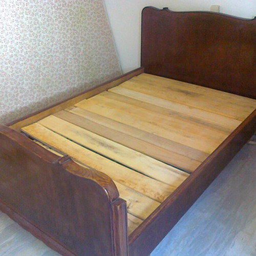 Walnut bed used 125cm width 2m length with mattress