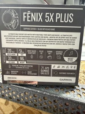 Garmin Fenix 5X PLUS smartwatch μεταχειρισμένο με όλα τα παρελκόμενα και κουτί