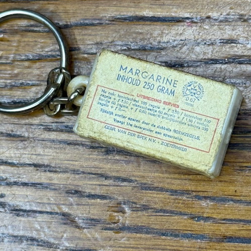 Vintage margarine box keychain used
