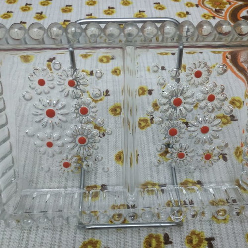 Walther glass two-section hors d'oeuvre dish used, rectangular 26x14 cm