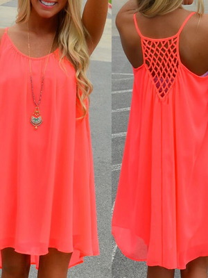 Colisha Womens Casual Neon Sundress Chiffon sleeveless mini dress new