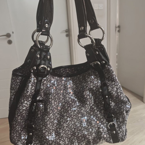DKNY Vintage Y2K Sequined Monogram Shoulder Bag Like New Plum Brown