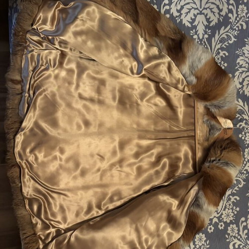 Custom fox fur jacket and custom colorful patchwork fur