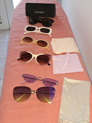 Дамски слънчеви очила употребявани, комплект от 7 чифта с калъфи и кърпички