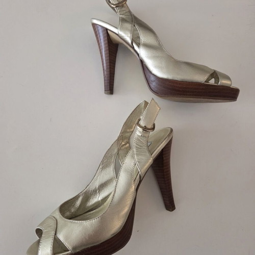 Dune London Gold Metallic Leather Slingback Heels used