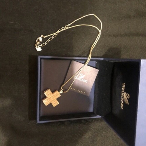 Swarovski pink cross necklace like new with crystals