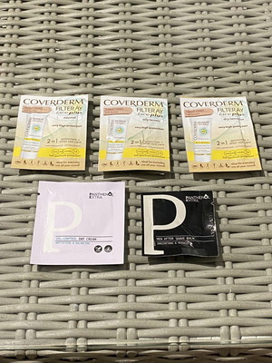 Coverderm Filteray Face Plus tinted cream samples and Panthenol Extra skincare set