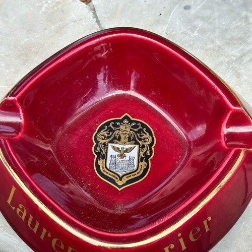 Laurent-Perrier ashtray used, red porcelain with gold details