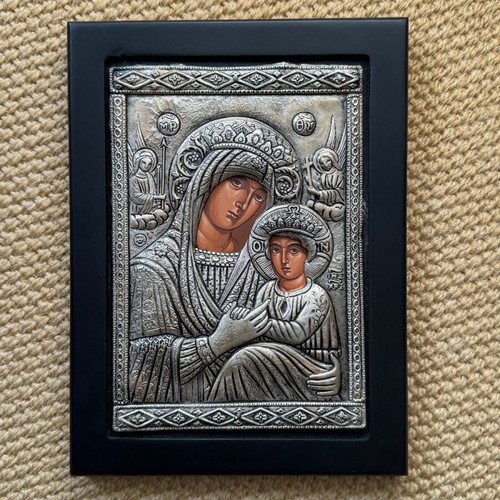 Silver icon of Virgin Mary with Jesus new, 950 silver