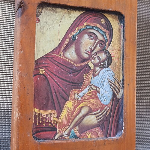 Vintage icon on carved wood, 20x14 cm