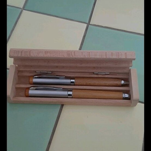 Set of 2 handmade beech wood pens new