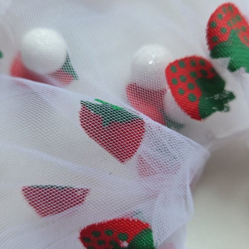 Handmade white transparent hair scrunchie with strawberries and glitter new