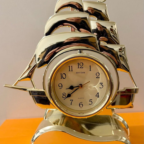 Decorative ship clock used, gold plastic