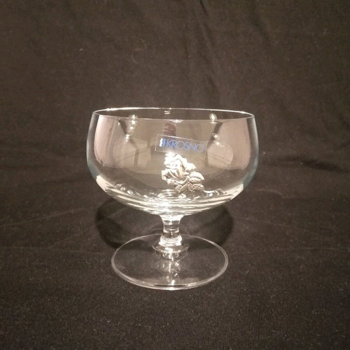 KROSNO Set of 6 Crystal Ice Cream Bowls New With Metal Flower Decoration