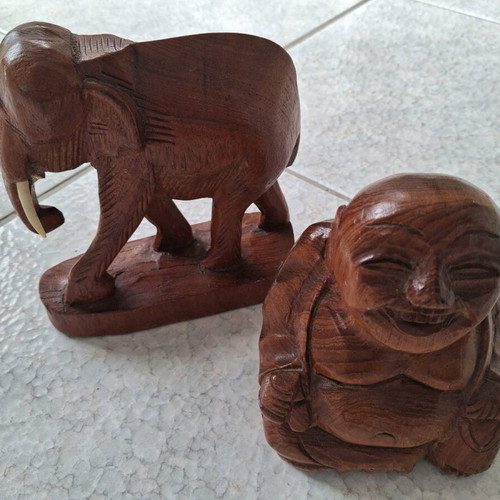 Vintage wooden vase and two wooden figures like new